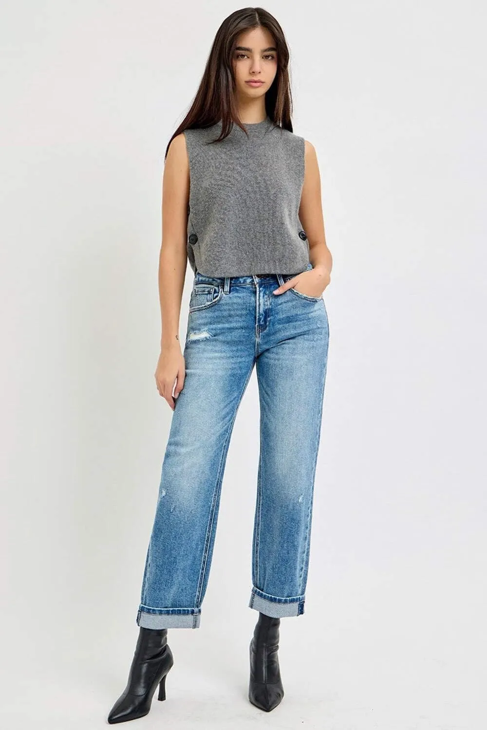 SALT TREE Risen Jeans - High Rise Ankle Boyfriend Distressed Jeans - PGA21013