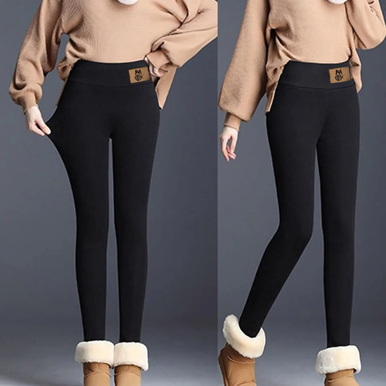sdbrld Fleece Lined Leggings Women Soft Thermal Pants High Waist Tummy Control Stretchy Warm Thick Sherpa Winter Tights Pants