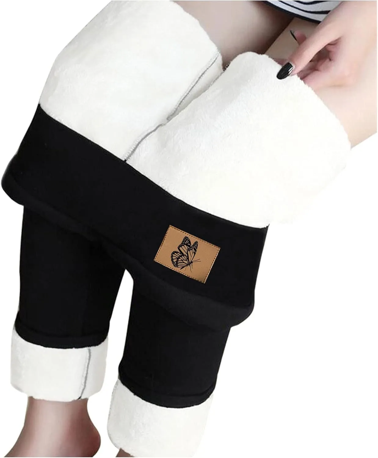 sdbrld Fleece Lined Leggings Women Soft Thermal Pants High Waist Tummy Control Stretchy Warm Thick Sherpa Winter Tights Pants