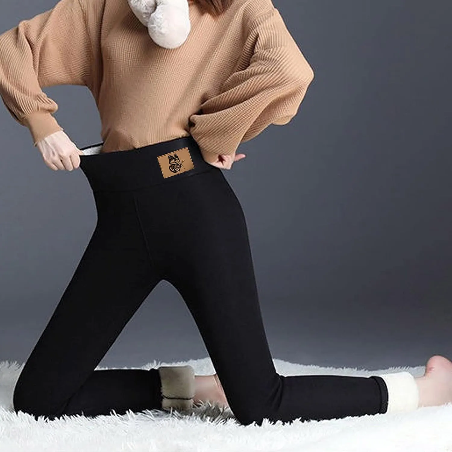 sdbrld Fleece Lined Leggings Women Soft Thermal Pants High Waist Tummy Control Stretchy Warm Thick Sherpa Winter Tights Pants