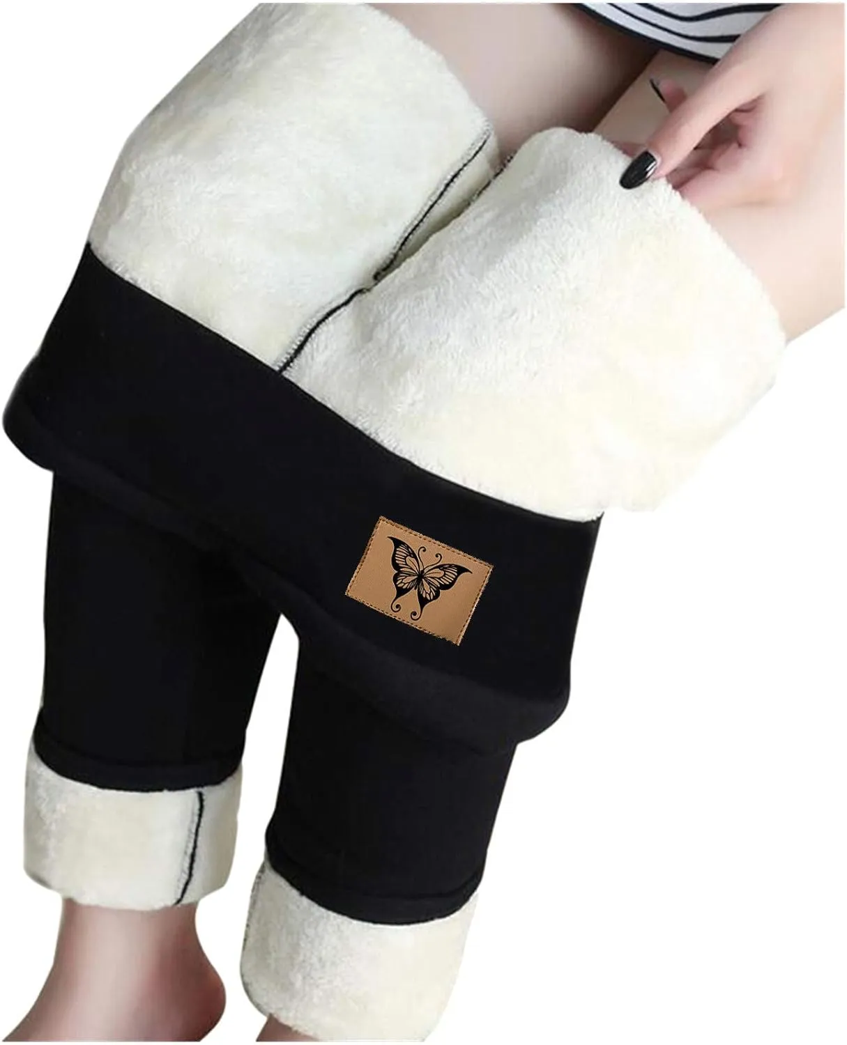 sdbrld Fleece Lined Leggings Women,Womens Fleece Lined Leggings High Waist Thick Warm Soft Pants Tummy Control Thermal Tights