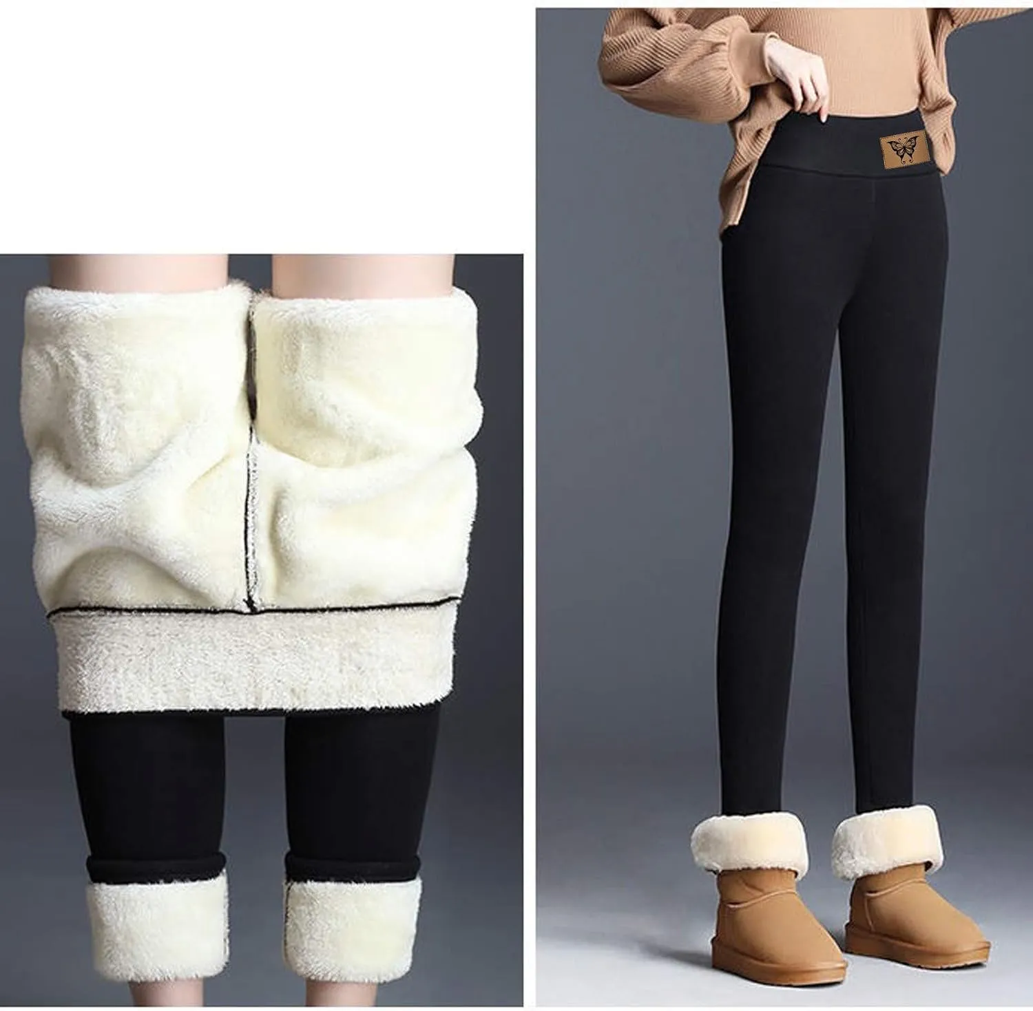 sdbrld Fleece Lined Leggings Women,Womens Fleece Lined Leggings High Waist Thick Warm Soft Pants Tummy Control Thermal Tights