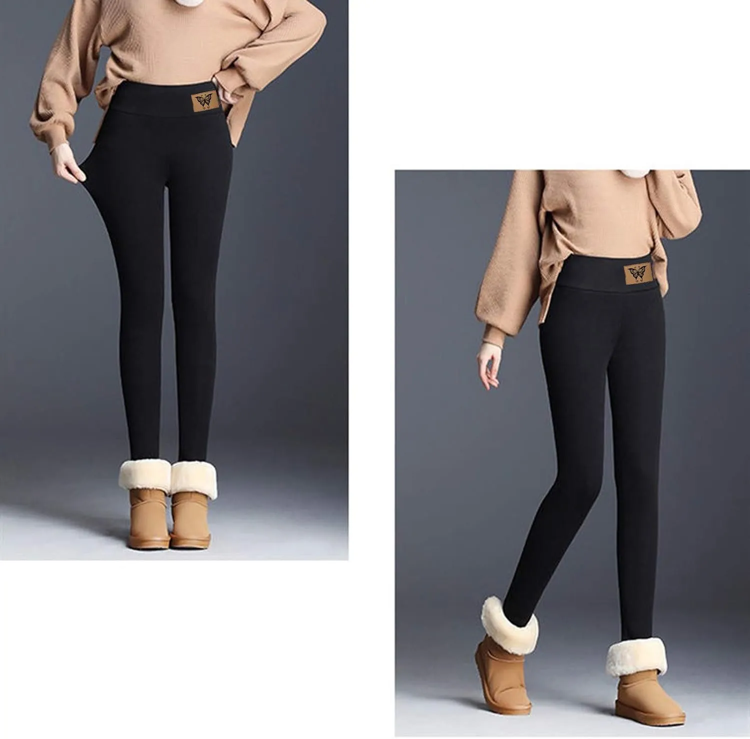 sdbrld Fleece Lined Leggings Women,Womens Fleece Lined Leggings High Waist Thick Warm Soft Pants Tummy Control Thermal Tights