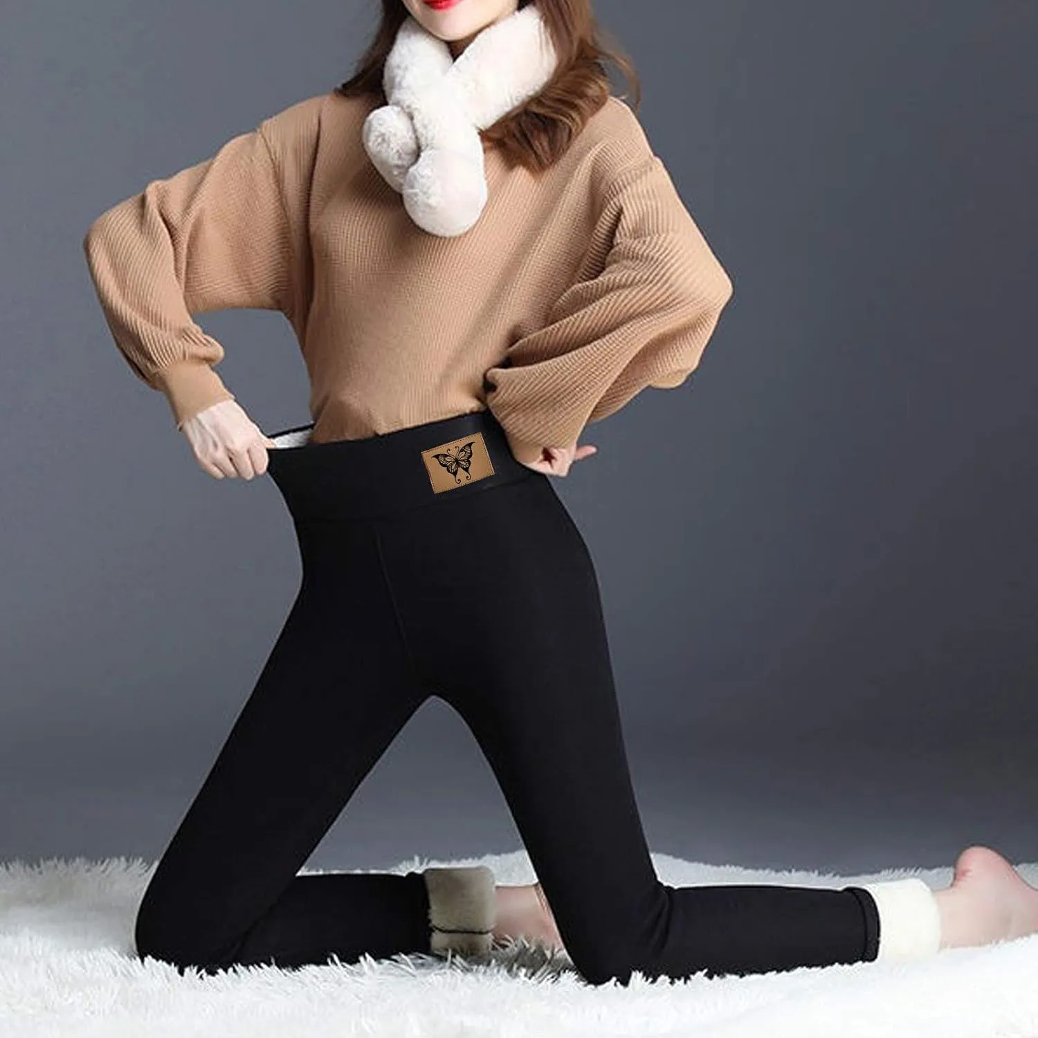 sdbrld Fleece Lined Leggings Women,Womens Fleece Lined Leggings High Waist Thick Warm Soft Pants Tummy Control Thermal Tights