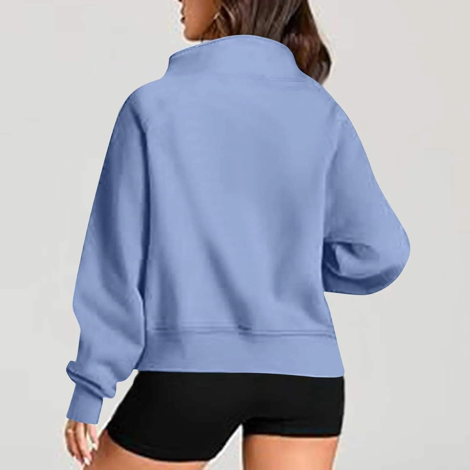 SEAOPEN Half Zip Sweatshirts Women Cropped Hoodies Long Sleeve Drawstring Pullover Top Fall Fleece Jackets with Pocket