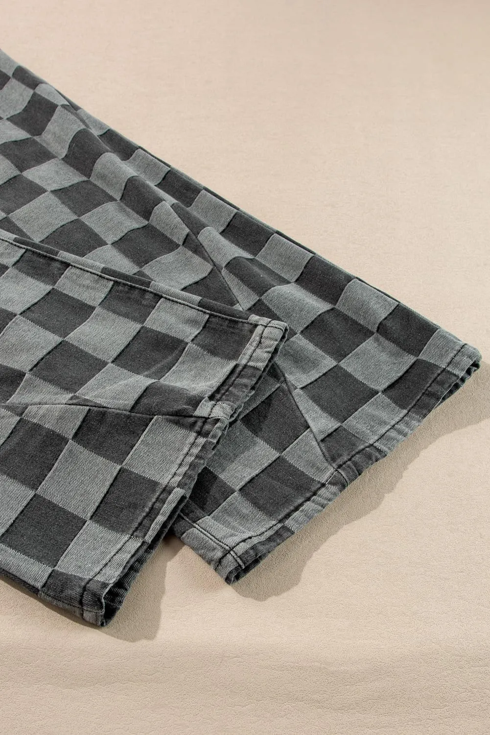 SELINK High Waisted Checkered Jeans for Women Casual Plaid Wide Leg Denim Jeans with Pockets Shift Trendy Daily Jeans
