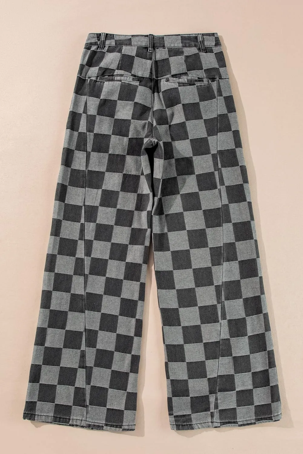 SELINK High Waisted Checkered Jeans for Women Casual Plaid Wide Leg Denim Jeans with Pockets Shift Trendy Daily Jeans