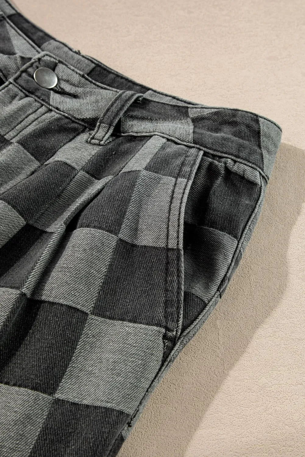 SELINK High Waisted Checkered Jeans for Women Casual Plaid Wide Leg Denim Jeans with Pockets Shift Trendy Daily Jeans