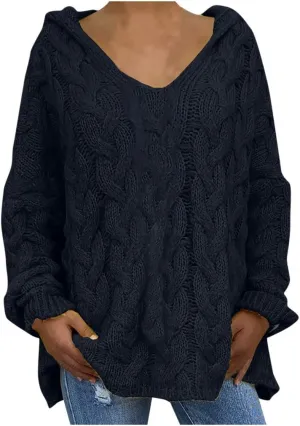 SHAOBGE Furry Sweaters for Women Women Fashion Loose Large Size Solid Color Hood Long Sleeves Long Sweaters Cardigan for