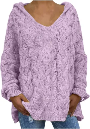 SHAOBGE Furry Sweaters for Women Women Fashion Loose Large Size Solid Color Hood Long Sleeves Long Sweaters Cardigan for