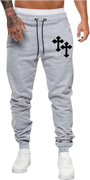 SHENHE Men's Cross Print Drawstring Waist Joggers Pants Tapered Sweatpants