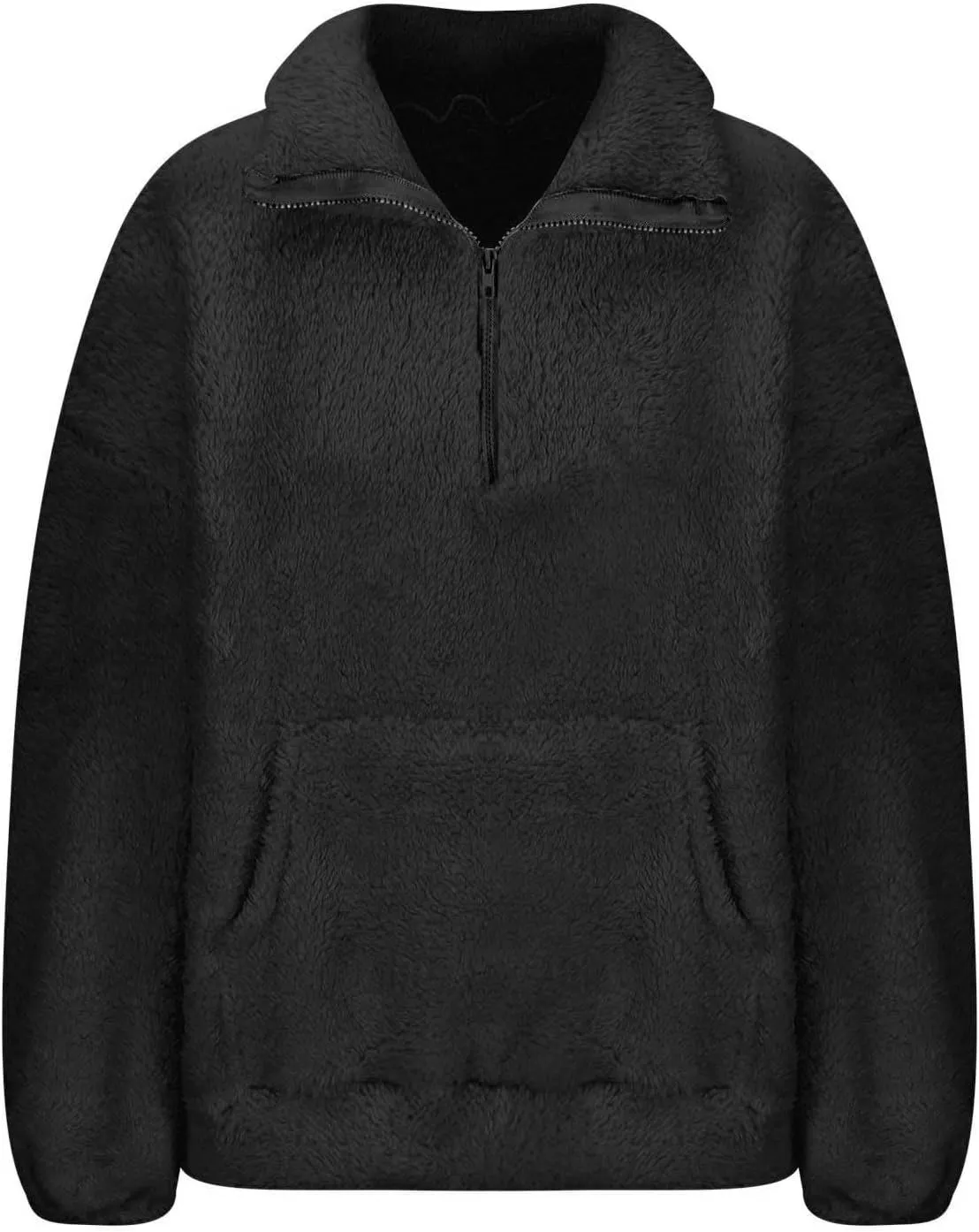 Sherpa Half Zip Pullover Women Oversized Quarter Zip Cropped Sweatshirt Fuzzy Fleece Lined Zip Up Hoodie with Pockets