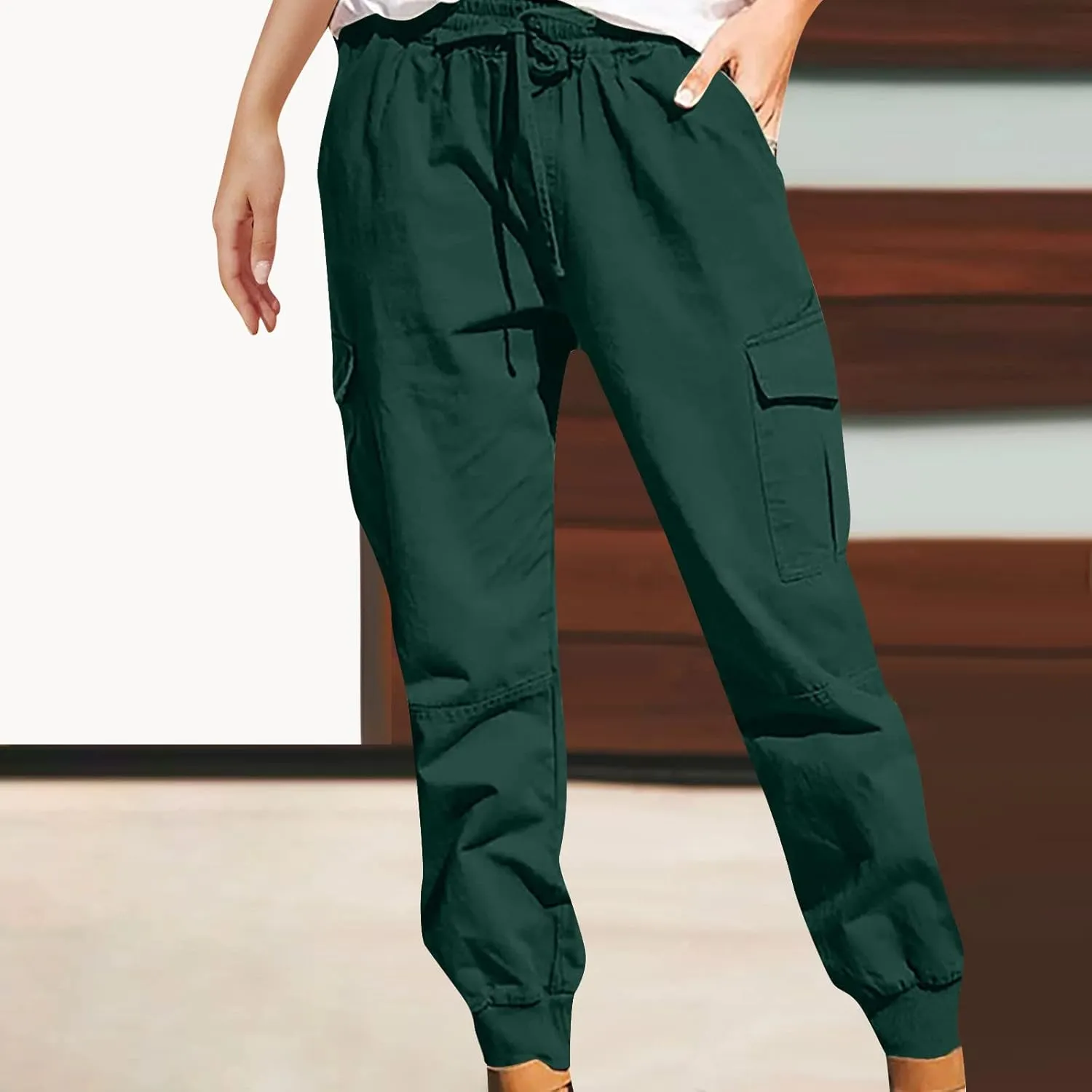 SHOPESSA Womens Jogger Cargo Pants with Pockets High Waisted Drawstring Sweatpants Relaxed Fit Cargo Pants Comfy Lounge Pants