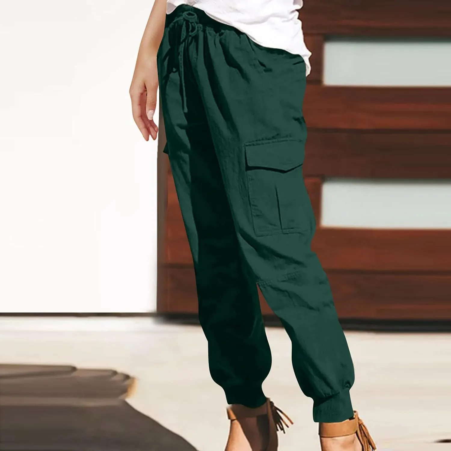 SHOPESSA Womens Jogger Cargo Pants with Pockets High Waisted Drawstring Sweatpants Relaxed Fit Cargo Pants Comfy Lounge Pants