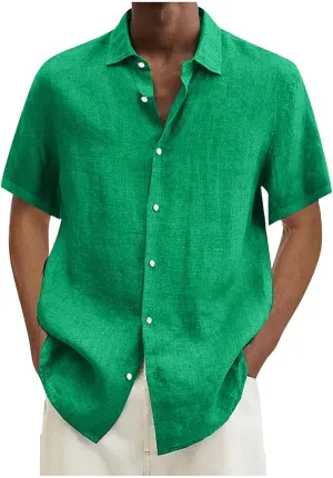 Short Sleeve Shirts for Men Hawaiian Button Down Casual Summer Western Shirts Beach Solid Tshirts Collared Neck Tops