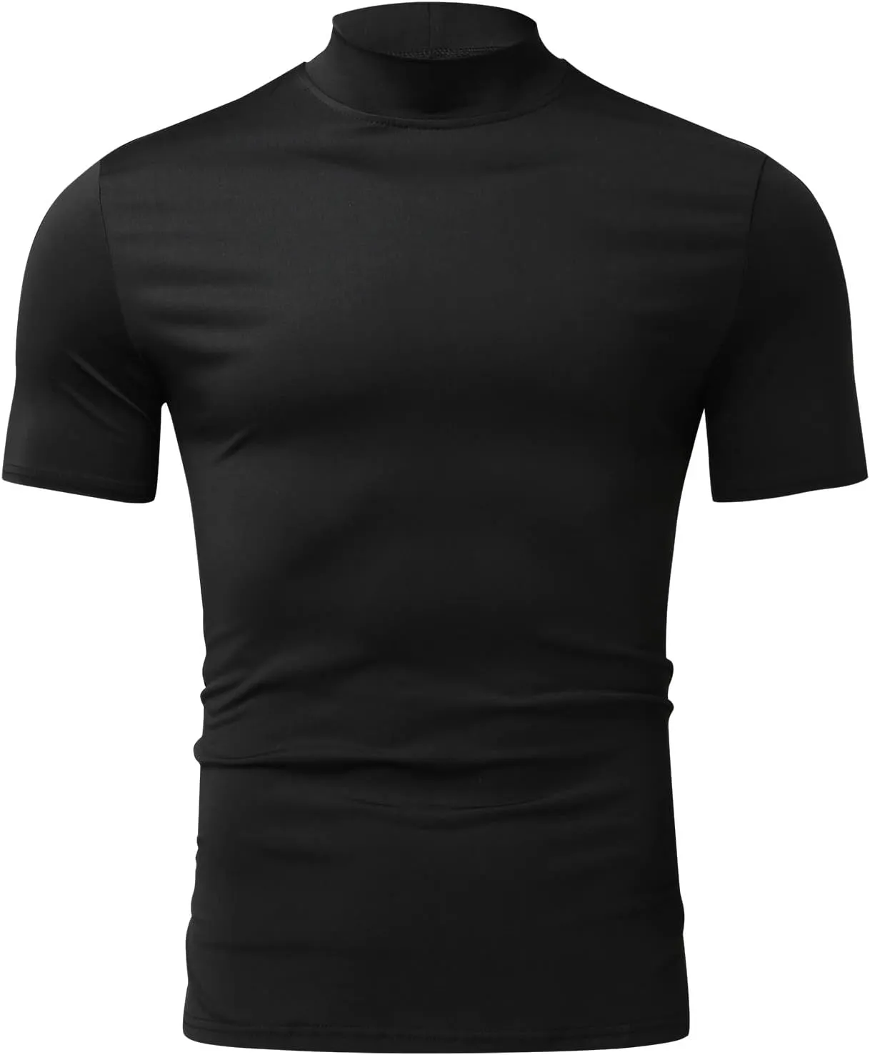 Short Sleeve Turtleneck Men Fall Thermal High Collar Pullover Solid Tops Casual Turtleneck Mock Neck Slim T Shirt