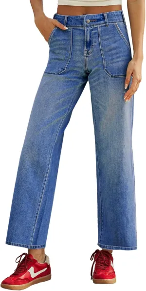 Sidefeel Womens Jeans Trendy 2025 High Waisted Wide Leg Straight Leg Stretchy Jeans