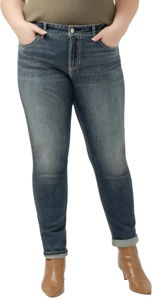 Silver Jeans Co. Women's Plus Size Girlfriend Mid Rise Skinny Jeans