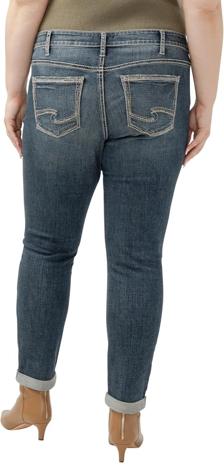 Silver Jeans Co. Women's Plus Size Girlfriend Mid Rise Skinny Jeans