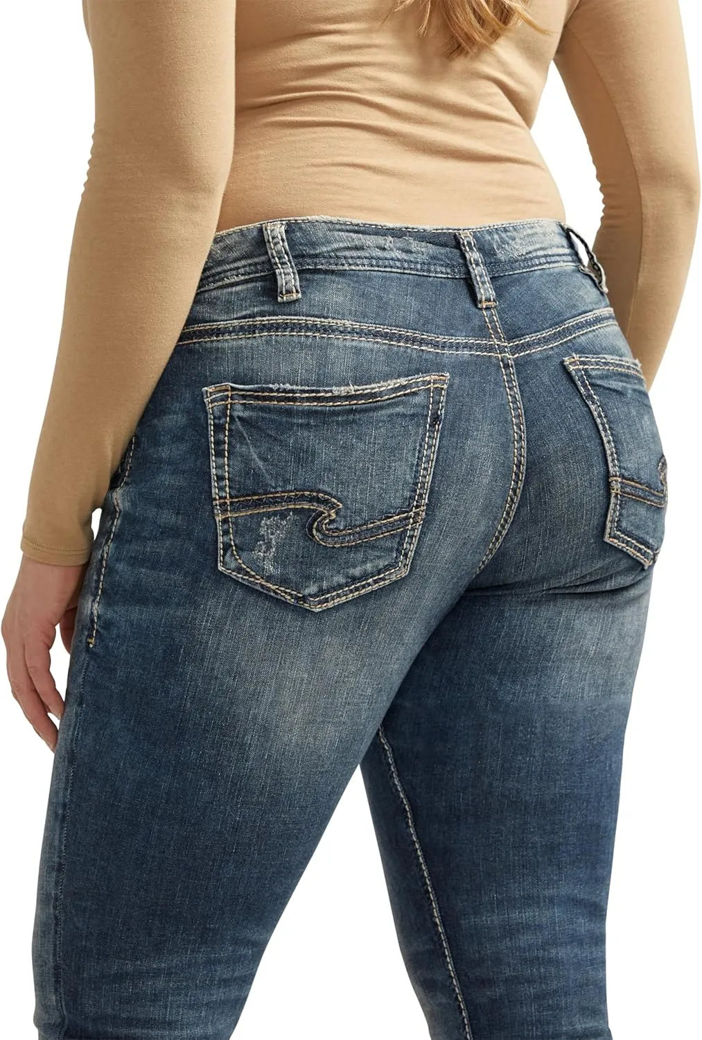 Silver Jeans Co. Women's Plus Size Girlfriend Mid Rise Skinny Jeans
