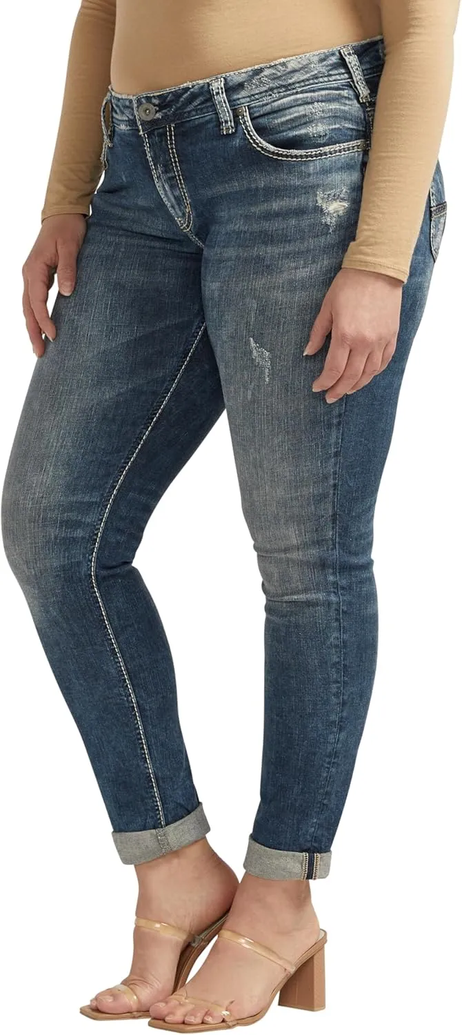Silver Jeans Co. Women's Plus Size Girlfriend Mid Rise Skinny Jeans