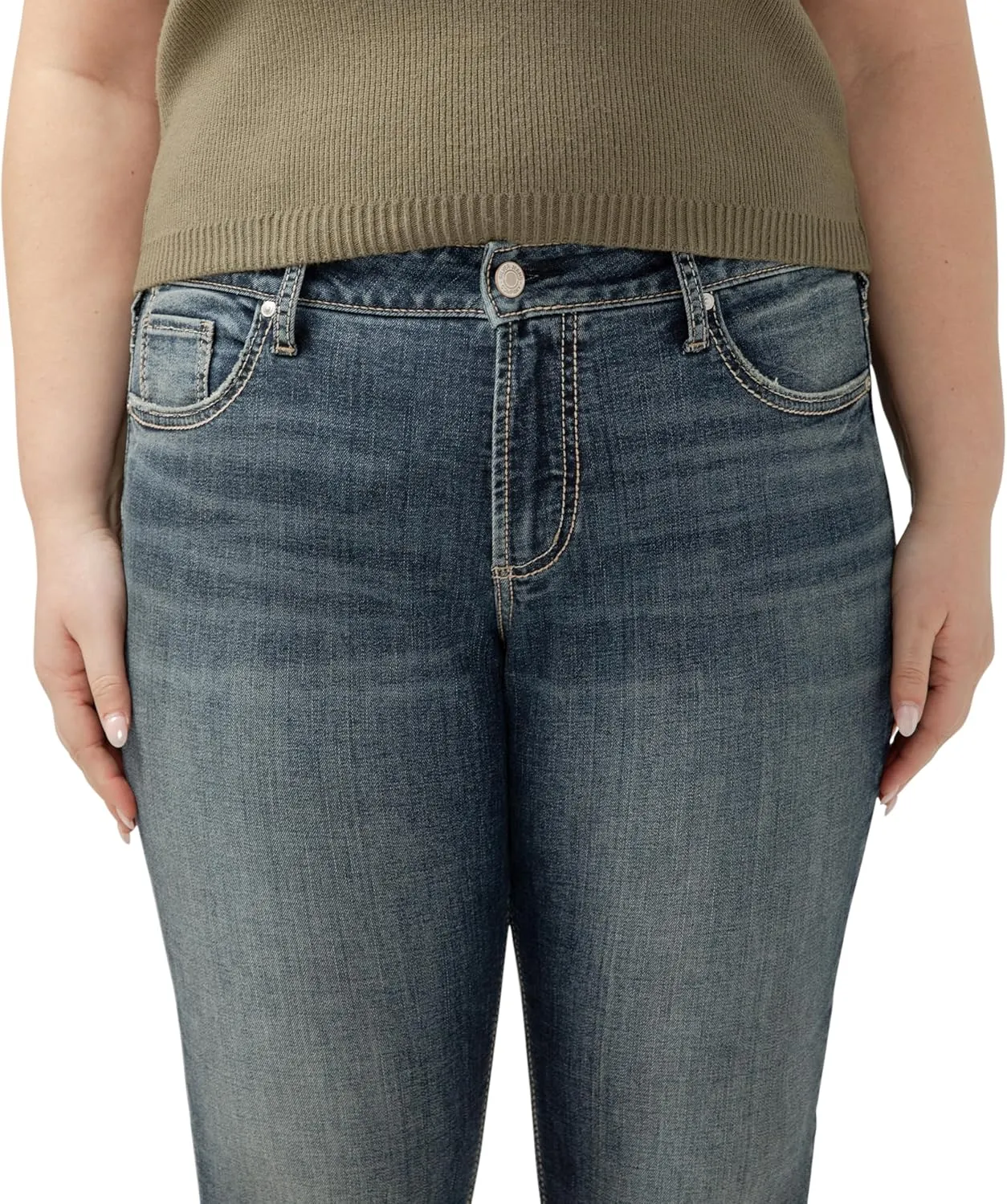 Silver Jeans Co. Women's Plus Size Girlfriend Mid Rise Skinny Jeans