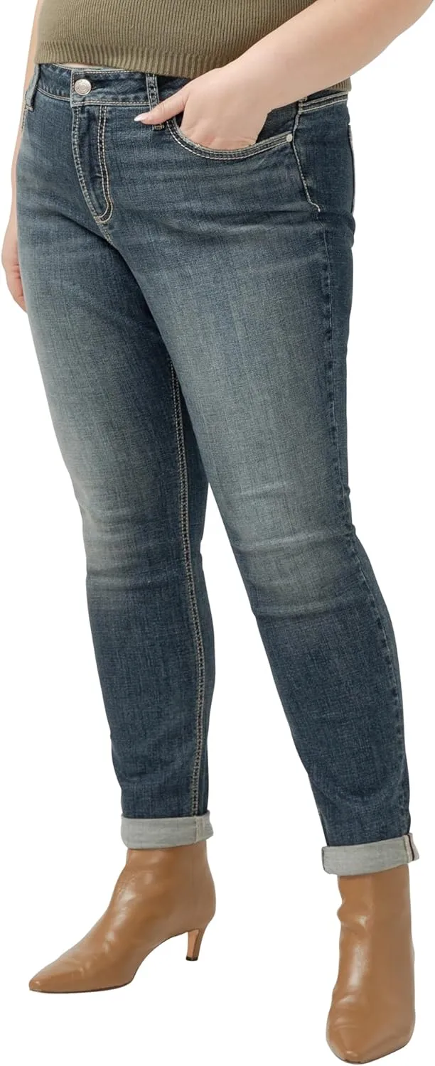 Silver Jeans Co. Women's Plus Size Girlfriend Mid Rise Skinny Jeans