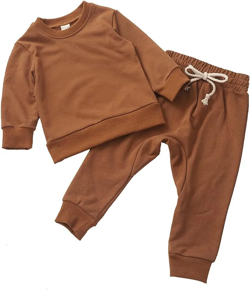 Simple Toddler Baby Jogger Sets Girl Boy Kids neutral Clothes Casual Long Sleeve Sweatshirts Tops Pants Outfits