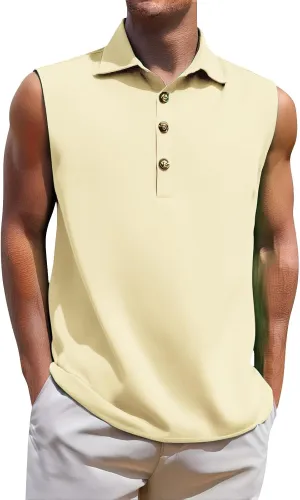 Sleeveless Beach Shirts for Men Stylish Button Up Tank Tops Summer Casual Lapel Collared Big and Tall Lapel Vest Shirt