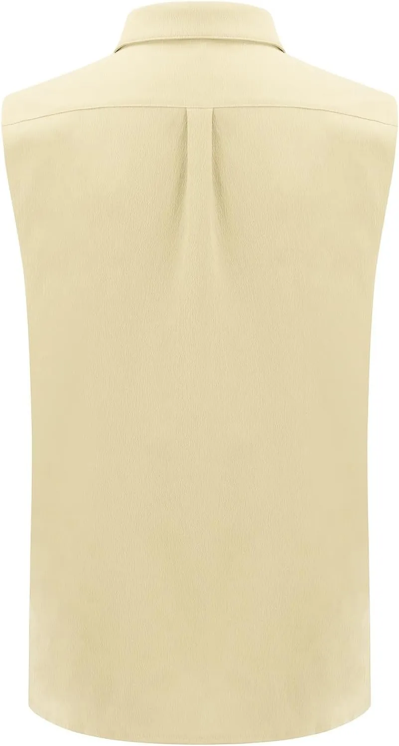 Sleeveless Beach Shirts for Men Stylish Button Up Tank Tops Summer Casual Lapel Collared Big and Tall Lapel Vest Shirt