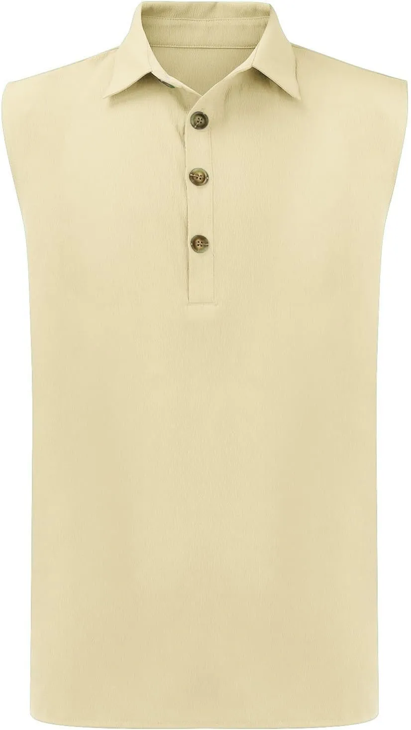 Sleeveless Beach Shirts for Men Stylish Button Up Tank Tops Summer Casual Lapel Collared Big and Tall Lapel Vest Shirt