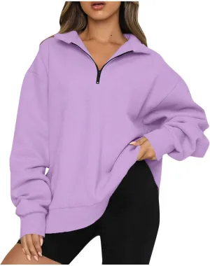 slqdgmryz Quarter Zip Pullover Women Fleece Oversized Sweatshirt 1/4 Zipper Drop Shoulder Cute Sweatshirts for Teen Girls