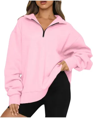 slqdgmryz Quarter Zip Pullover Women Fleece Oversized Sweatshirt 1/4 Zipper Drop Shoulder Cute Sweatshirts for Teen Girls