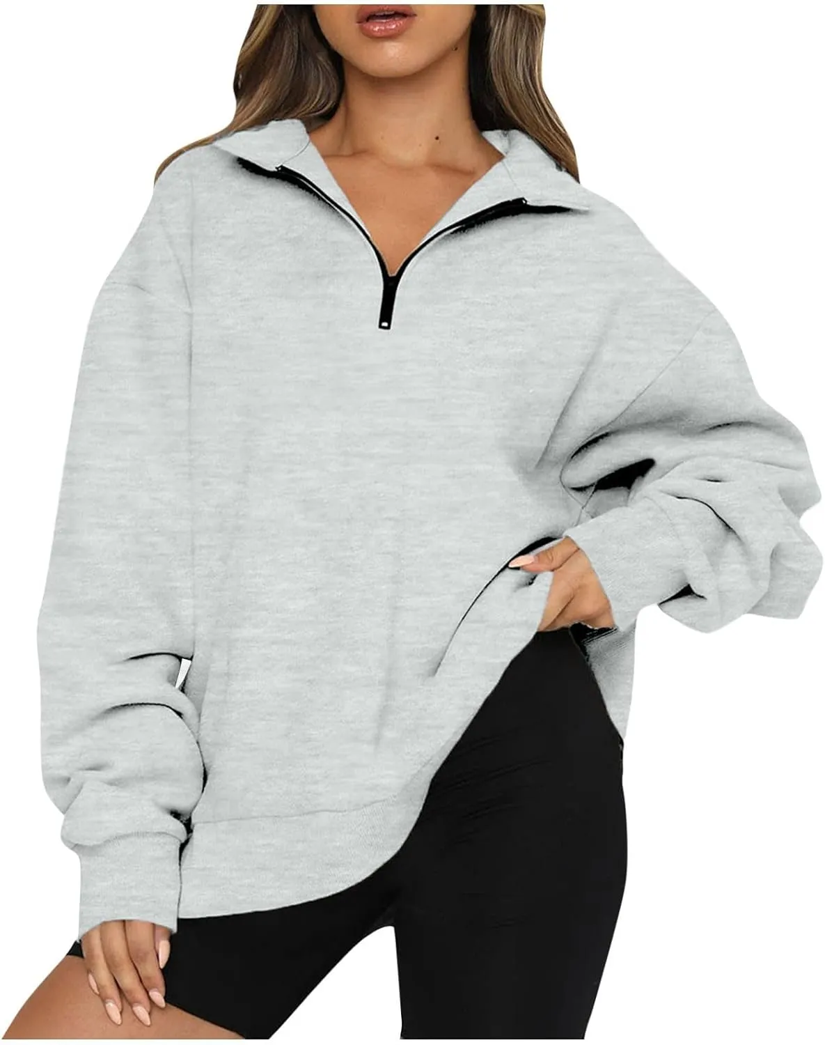 slqdgmryz Quarter Zip Pullover Women Fleece Oversized Sweatshirt 1/4 Zipper Drop Shoulder Cute Sweatshirts for Teen Girls