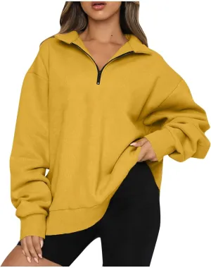 slqdgmryz Quarter Zip Pullover Women Fleece Oversized Sweatshirt 1/4 Zipper Drop Shoulder Cute Sweatshirts for Teen Girls