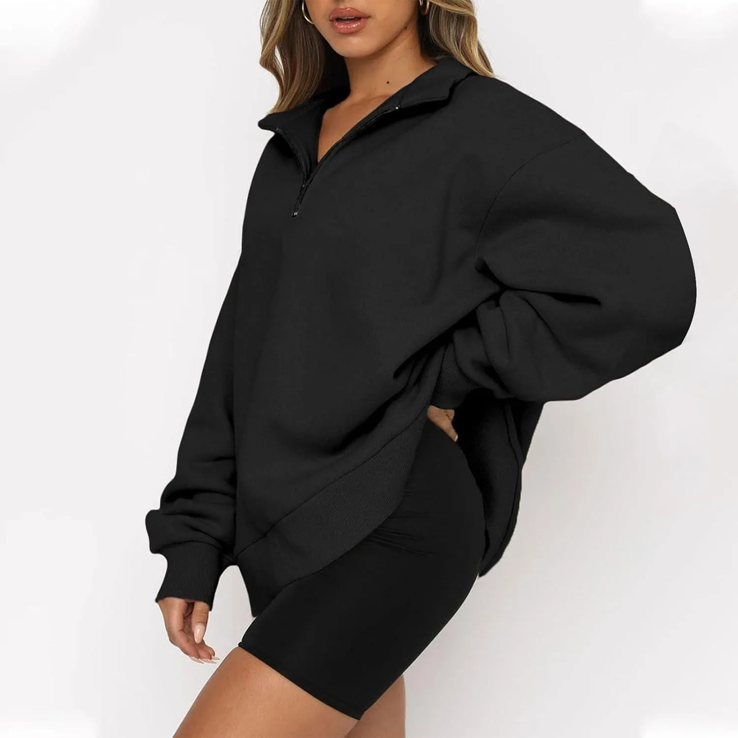 slqdgmryz Quarter Zip Pullover Women Fleece Oversized Sweatshirt 1/4 Zipper Drop Shoulder Cute Sweatshirts for Teen Girls