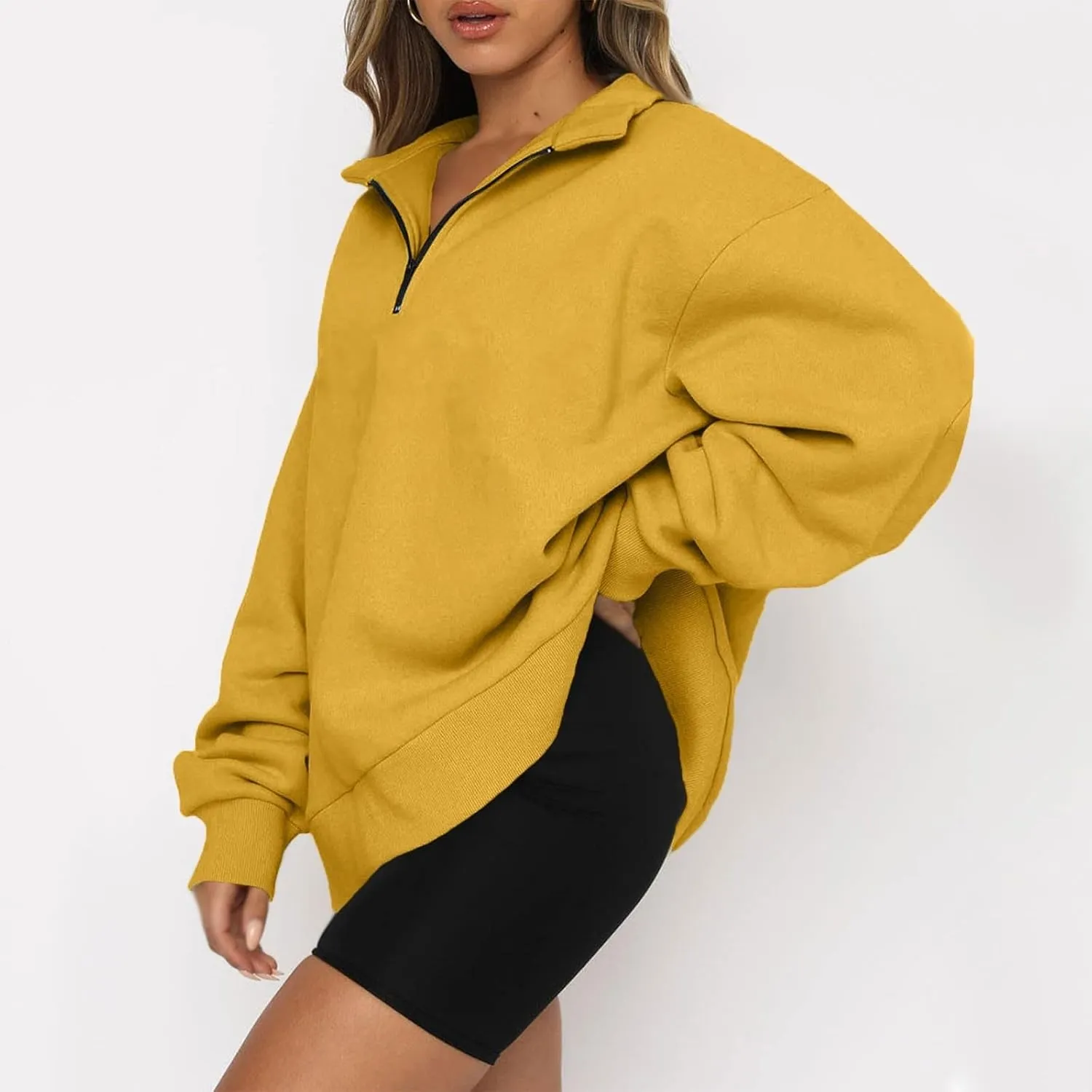 slqdgmryz Quarter Zip Pullover Women Fleece Oversized Sweatshirt 1/4 Zipper Drop Shoulder Cute Sweatshirts for Teen Girls