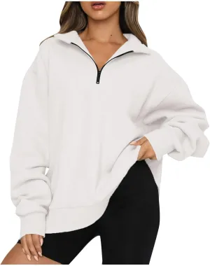 slqdgmryz Quarter Zip Pullover Women Fleece Oversized Sweatshirt 1/4 Zipper Drop Shoulder Cute Sweatshirts for Teen Girls