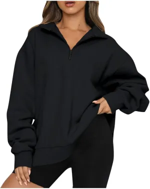 slqdgmryz Quarter Zip Pullover Women Fleece Oversized Sweatshirt 1/4 Zipper Drop Shoulder Cute Sweatshirts for Teen Girls