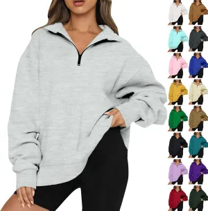 slqdgmryz Quarter Zip Pullover Women Fleece Oversized Sweatshirt 1/4 Zipper Drop Shoulder Cute Sweatshirts for Teen Girls