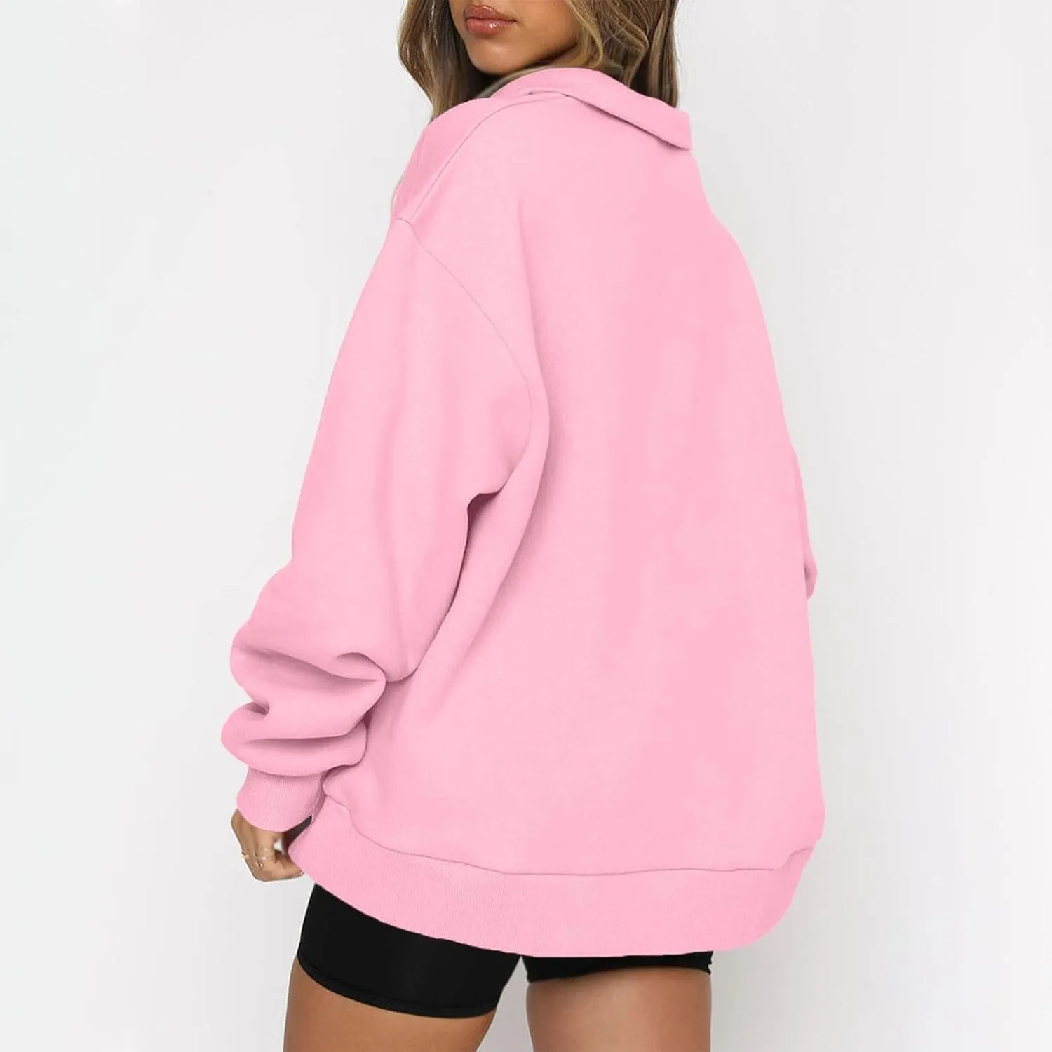 slqdgmryz Quarter Zip Pullover Women Fleece Oversized Sweatshirt 1/4 Zipper Drop Shoulder Cute Sweatshirts for Teen Girls