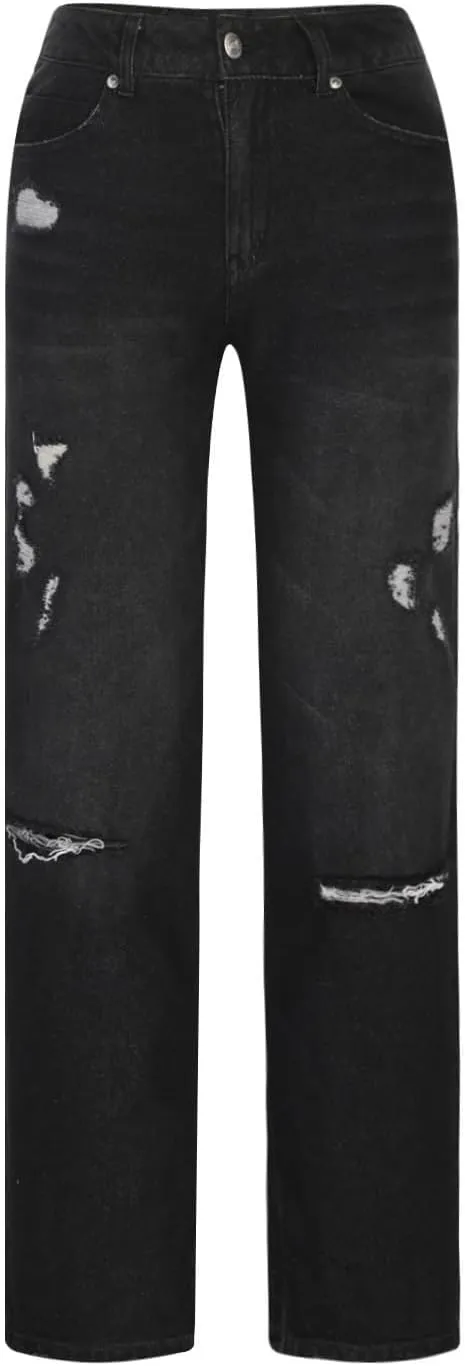 Straight Leg Jeans for Women Baggy Low Rise Ripped Jeans Casual Boyfriend Denim Pants with Pockets Trouser Jeans