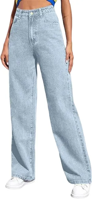 Straight Leg Jeans Women Soft High Waisted Wide Leg Jeans Plus Size Boyfriend Jeans Comfy Denim Pants with Pockets