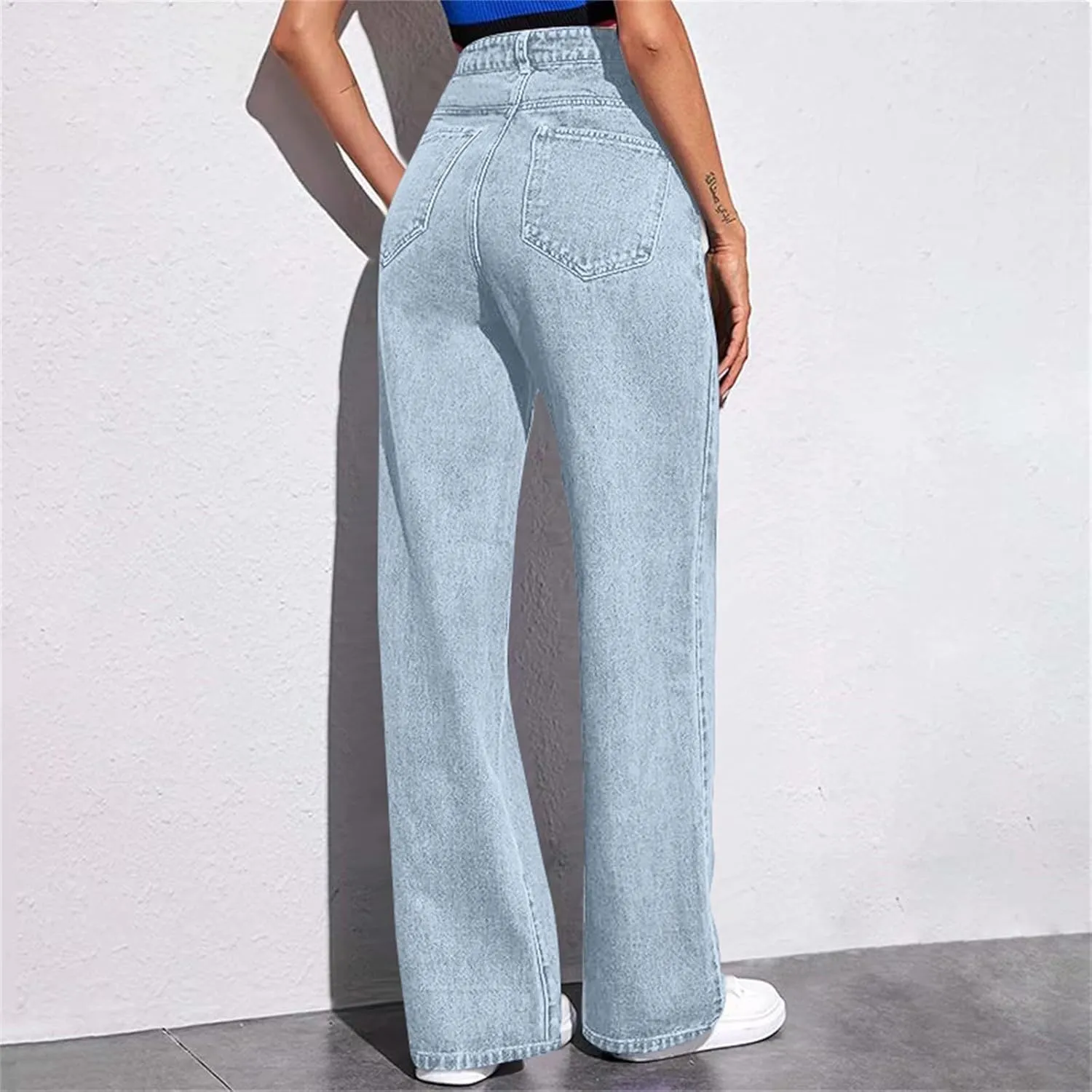 Straight Leg Jeans Women Soft High Waisted Wide Leg Jeans Plus Size Boyfriend Jeans Comfy Denim Pants with Pockets