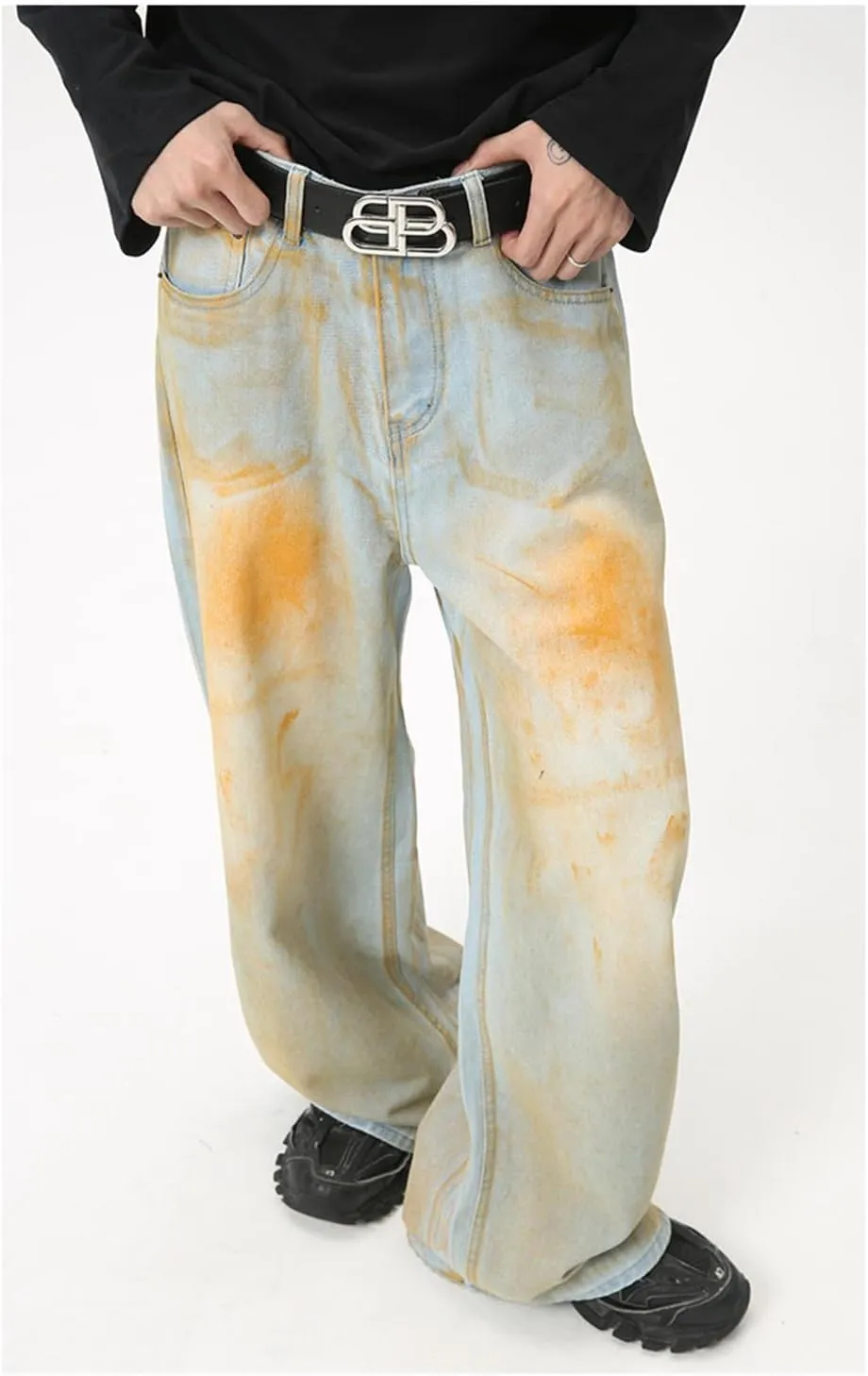 Stretch Bell Bottom Fit Comfort Flared Retro Leg Denim Jeans Relaxed Fit Men Pants