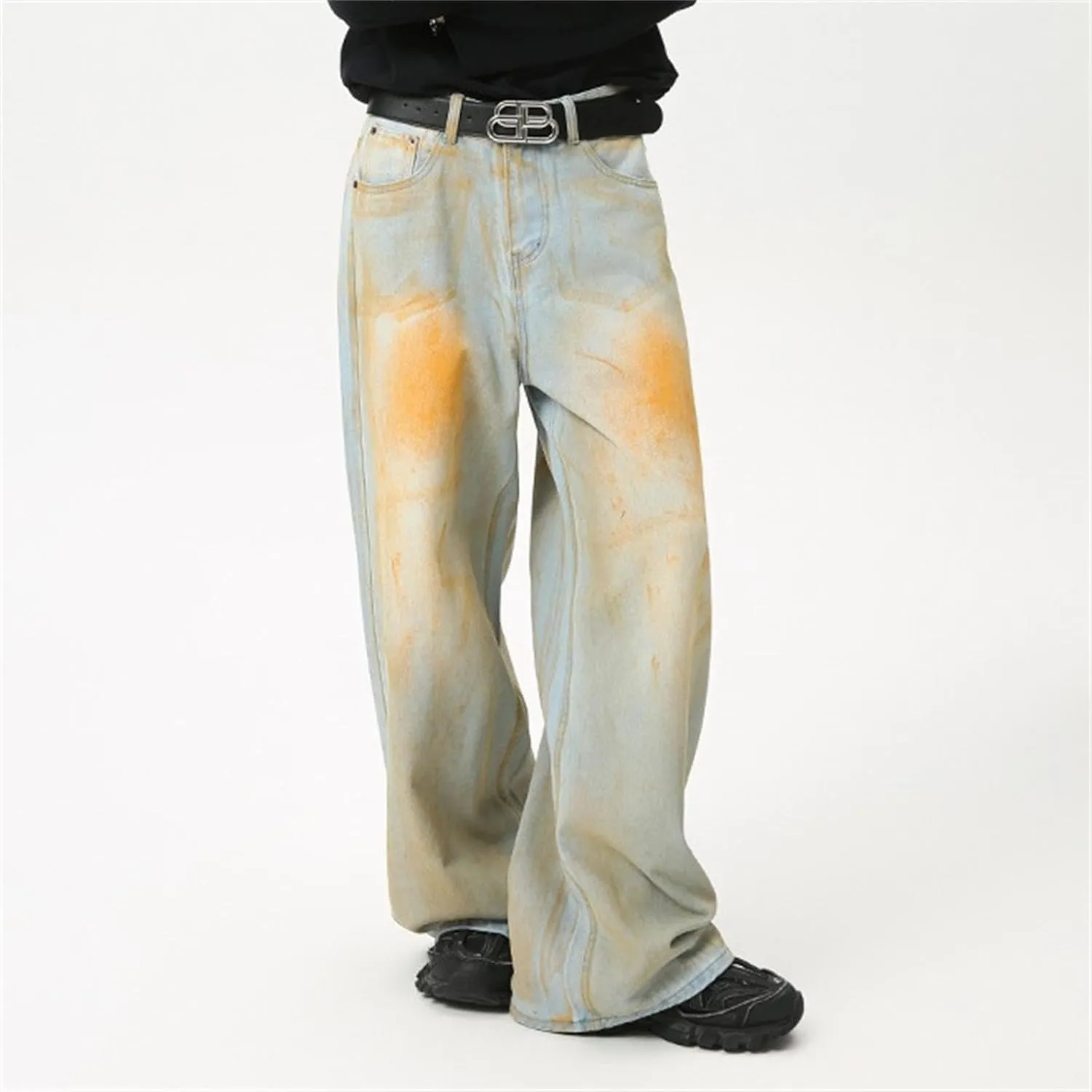 Stretch Bell Bottom Fit Comfort Flared Retro Leg Denim Jeans Relaxed Fit Men Pants