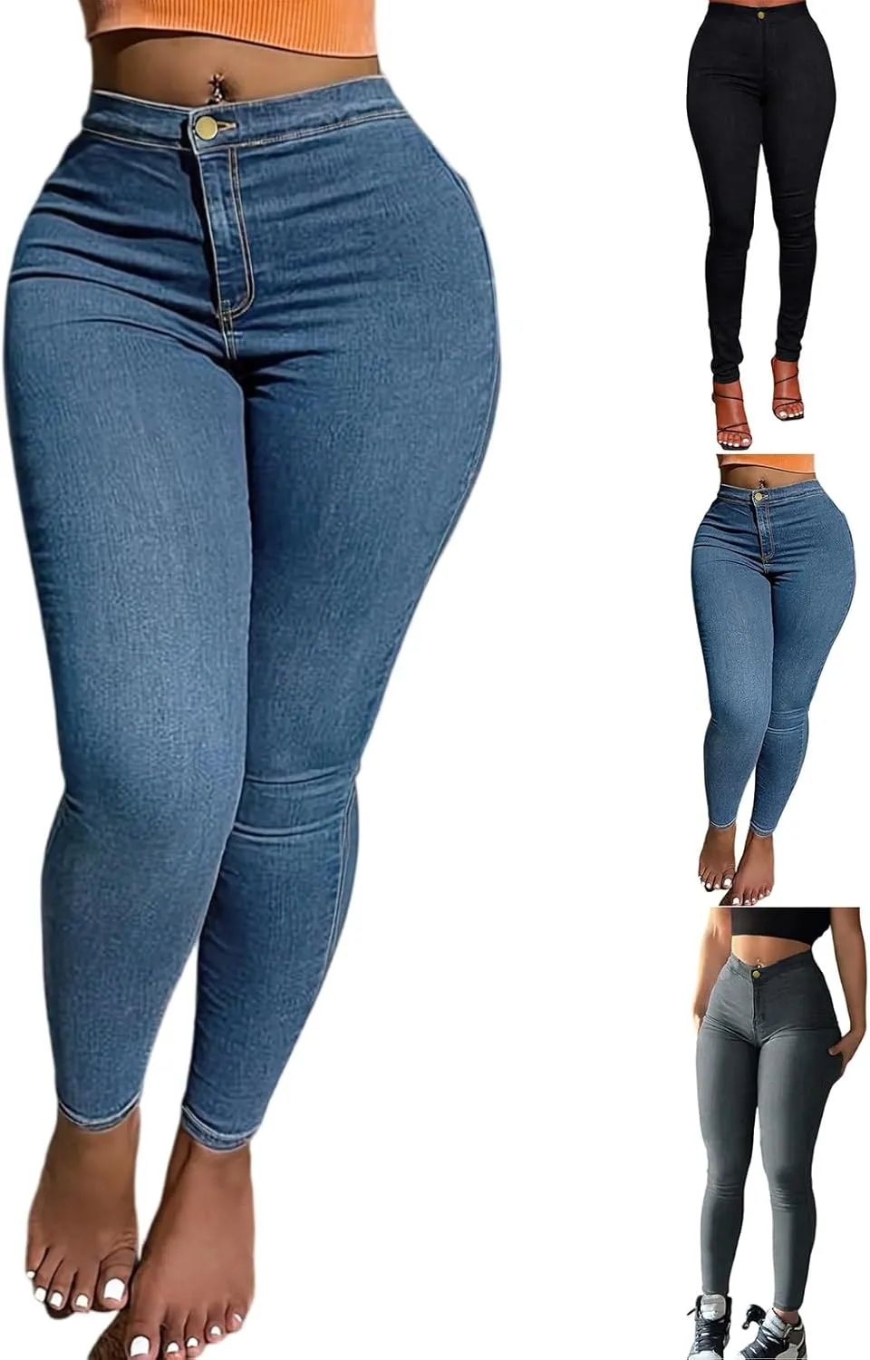 Stretch Jeans for Women Button Up Butt Lifting Skinny Petite Jeans Classic Distressed Curvy Sexy Denim Pants Pockets