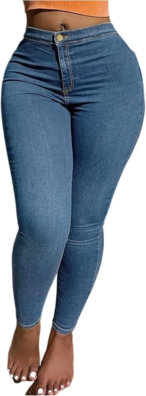 Stretch Jeans for Women Button Up Butt Lifting Skinny Petite Jeans Classic Distressed Curvy Sexy Denim Pants Pockets