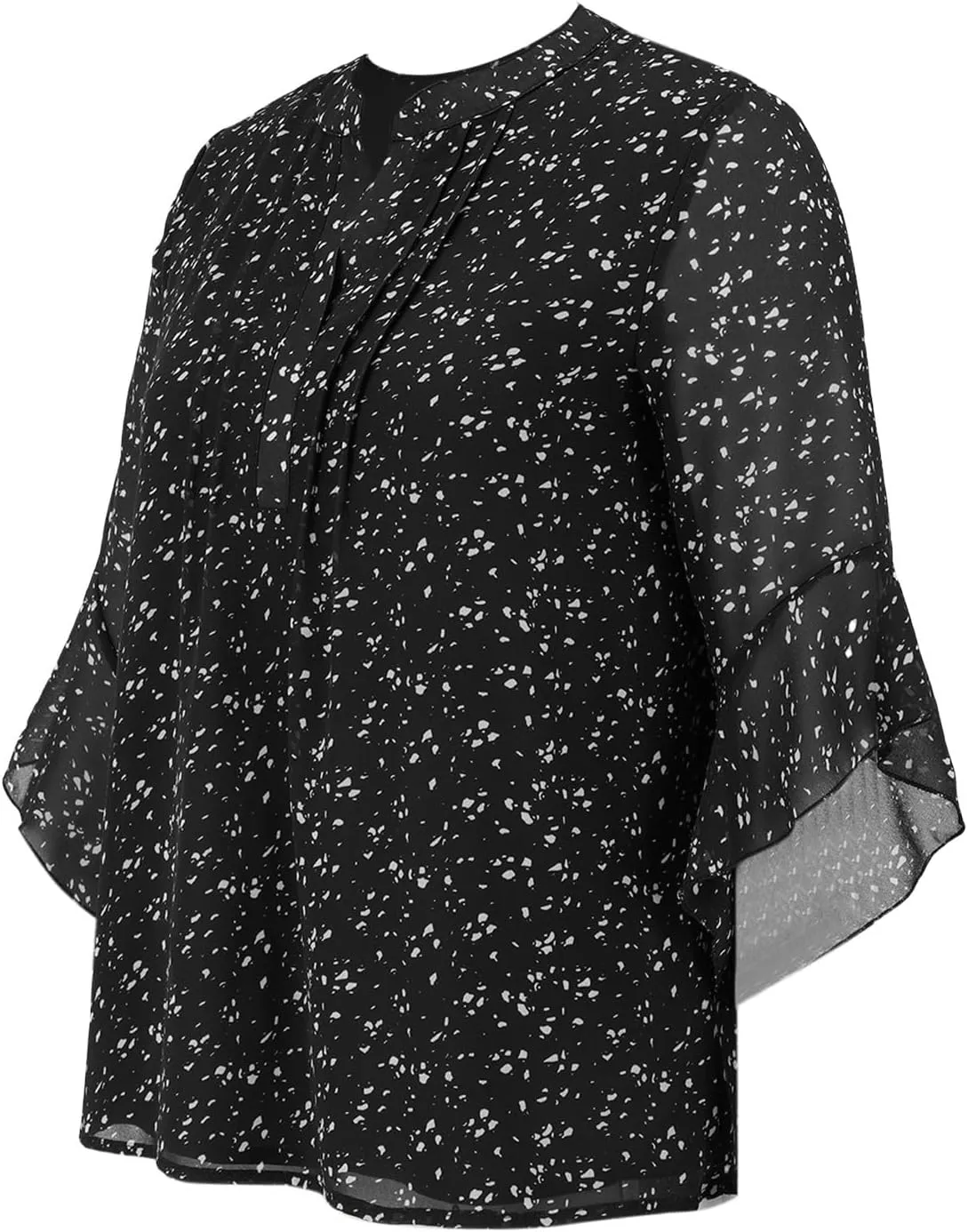 Summer Women's 3/4 Sleeve Tops Solid Color Loose Spotted Chiffon Shirts Casual Business Work Blouses
