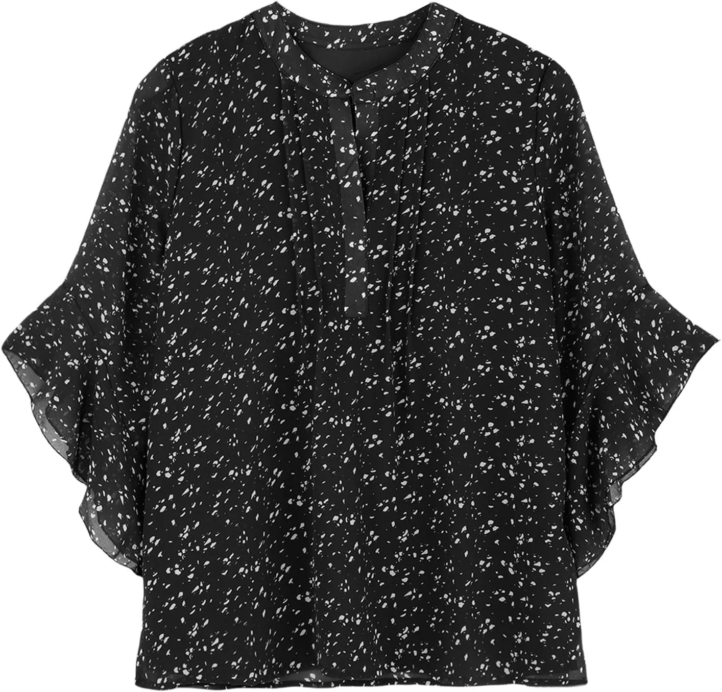 Summer Women's 3/4 Sleeve Tops Solid Color Loose Spotted Chiffon Shirts Casual Business Work Blouses